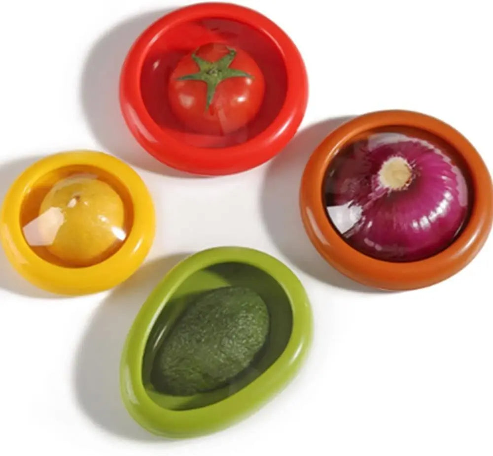 Avocado Saver and Tomato Holder - Set of 4 Reusable Storage Containers for Fridge - Ideal for Garlic, Onions, Lemons, and Potatoes