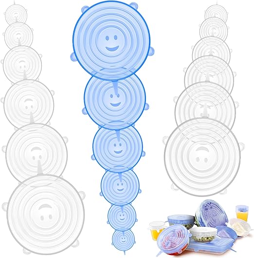 18 Pack Silicone Stretch Lids, 6 Different Sizes, 100% Safe Food Grade Silicone to Meet Most Container, Microwave Cover for Food Storage, Can/ Bowl Covers