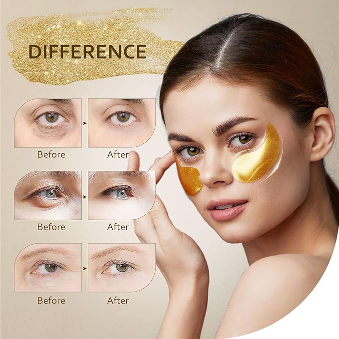 Under Eye Patches (30 Pairs), 24K Gold Under Eye Mask
