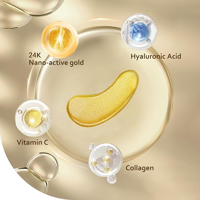 Under Eye Patches (30 Pairs), 24K Gold Under Eye Mask
