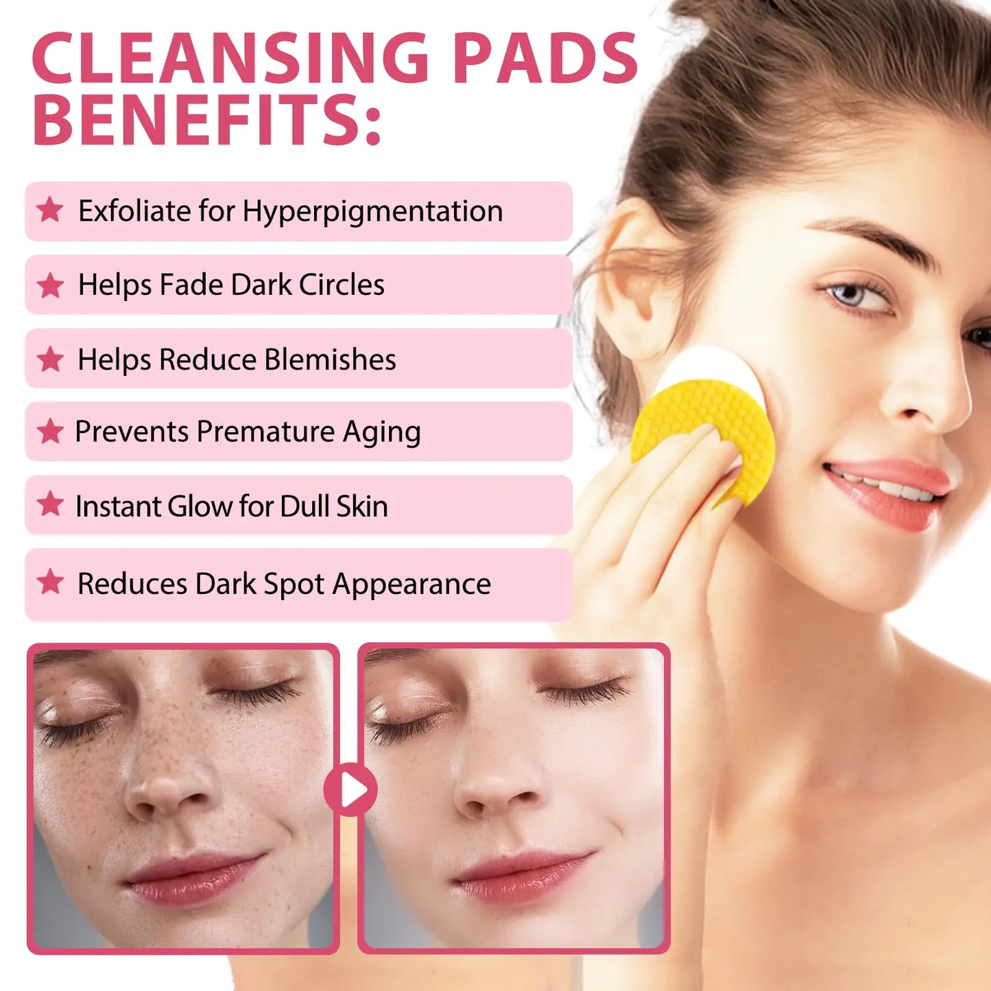 Turmeric Cleansing Pads, 80pcs Turmeric & Kojic Acid Cleansing Pads (Pack of 2)