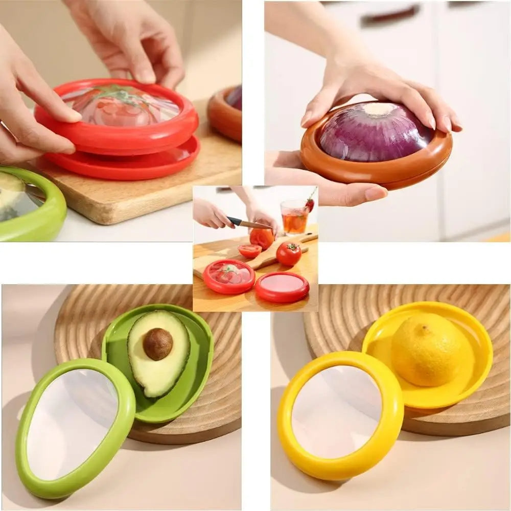 Avocado Saver and Tomato Holder - Set of 4 Reusable Storage Containers for Fridge - Ideal for Garlic, Onions, Lemons, and Potatoes
