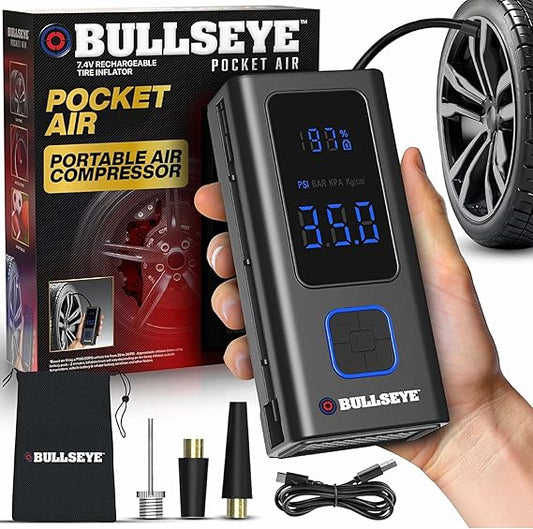 Pocket Air Tire Inflator Bullseye Portable Air Compressor