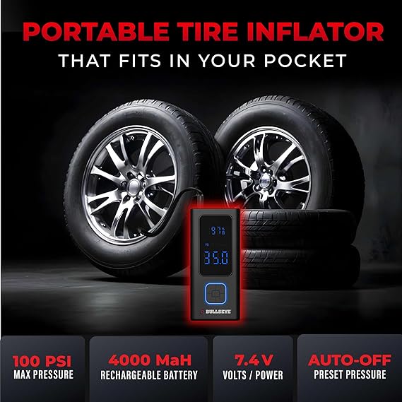 Pocket Air Tire Inflator Bullseye Portable Air Compressor