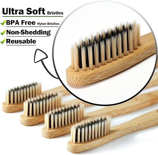 40 Count (Two 20 ct. packs) Bamboo Toothbrushes (20 Soft + 20 Medium), Natural Wood Toothbrushes Bulk, Eco-Friendly, BPA Free, Biodegradable & Compostable Charcoal Wooden - Reusable Toothbrushes