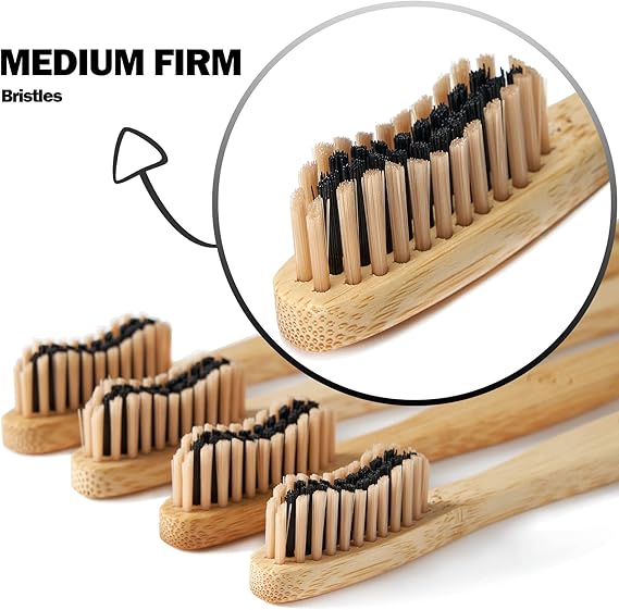 40 Count (Two 20 ct. packs) Bamboo Toothbrushes (20 Soft + 20 Medium), Natural Wood Toothbrushes Bulk, Eco-Friendly, BPA Free, Biodegradable & Compostable Charcoal Wooden - Reusable Toothbrushes