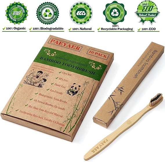 40 Count (Two 20 ct. packs) Bamboo Toothbrushes (20 Soft + 20 Medium), Natural Wood Toothbrushes Bulk, Eco-Friendly, BPA Free, Biodegradable & Compostable Charcoal Wooden - Reusable Toothbrushes