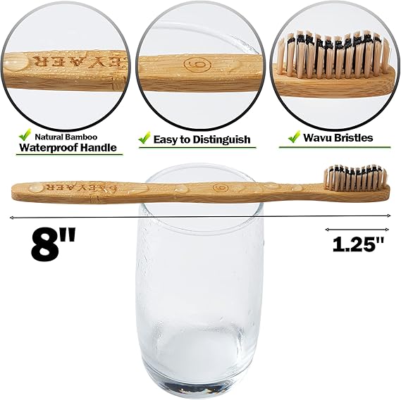 40 Count (Two 20 ct. packs) Bamboo Toothbrushes (20 Soft + 20 Medium), Natural Wood Toothbrushes Bulk, Eco-Friendly, BPA Free, Biodegradable & Compostable Charcoal Wooden - Reusable Toothbrushes