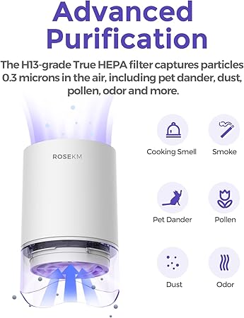 Small Air Purifier for Home Bedroom, Personal Desk Mini Air Purifier, Room Hepa Air Purifier Fresheners Cleaner for Dorm, Pets, Smoke, Desktop, Office