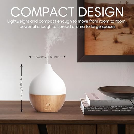 Essential Oil Diffuser, 100ml Small Aromatherapy Diffuser with Auto Shut-Off Function, Ultrasonic Diffusers for Essential Oils, Cool Mist Humidifier with Warm White Lights, for Office Home