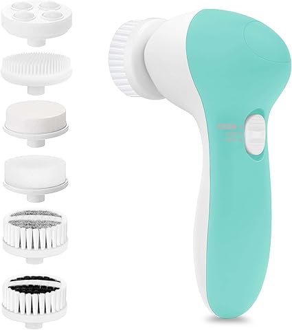 Electric Facial Spin Cleansing Brush Scrubber (Men/Women) with 6 Brush Heads for Deep Cleansing, Gentle Exfoliating, Removing Blackhead, Massaging