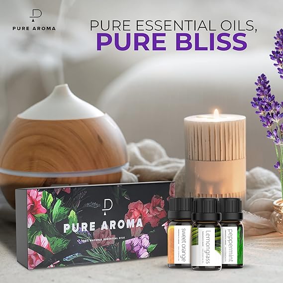 Essential Oils Set - Top 6 Aromatherapy Oils Gift Set-6 Pack, 10ml (Eucalyptus, Lavender, Lemongrass, Sweet Orange, Peppermint, Tea Tree)