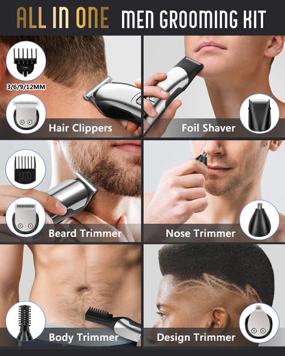 Multi-Purpose Waterproof Cordless Electric Trimmer for Nose, Body, Beard, and Mustache Wet/Dry Use Rechargeable (Silver)