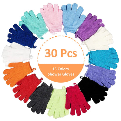 30 Pcs Exfoliating Gloves for Shower/Bath with Hanging Loop