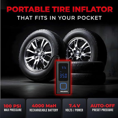 Pocket Air Tire Inflator Bullseye Portable Air Compressor