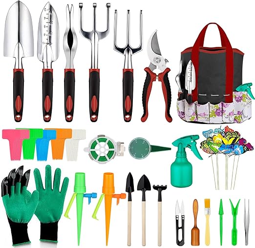 Garden Tools Set 83 Piece, Succulent Tools Set Included, Heavy Duty Aluminum Gardening Tools for Gardening, Non-Slip Ergonomic Handle, Durable Storage Tote Bag