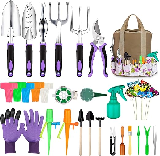Garden Tools Set 83 Piece, Succulent Tools Set Included, Heavy Duty Aluminum Gardening Tools for Gardening, Non-Slip Ergonomic Handle, Durable Storage Tote Bag