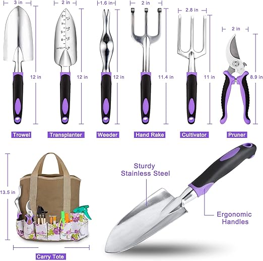 Garden Tools Set 83 Piece, Succulent Tools Set Included, Heavy Duty Aluminum Gardening Tools for Gardening, Non-Slip Ergonomic Handle, Durable Storage Tote Bag