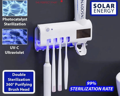 UV Light Sterilizer Toothbrush Holder Cleaner & Automatic Toothpaste Dispenser