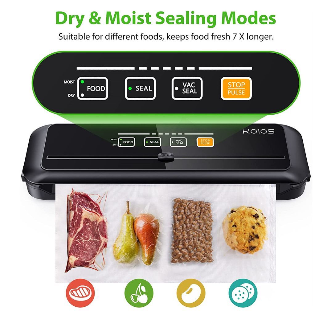 KOIOS Vacuum Sealer Machine, 86Kpa Automatic Vacuum Air food sealer/Built-in Cutter Starter Kit, Dry & Moist Food Preservation Modes, Pulse Function, LED Indicator Lights, Black