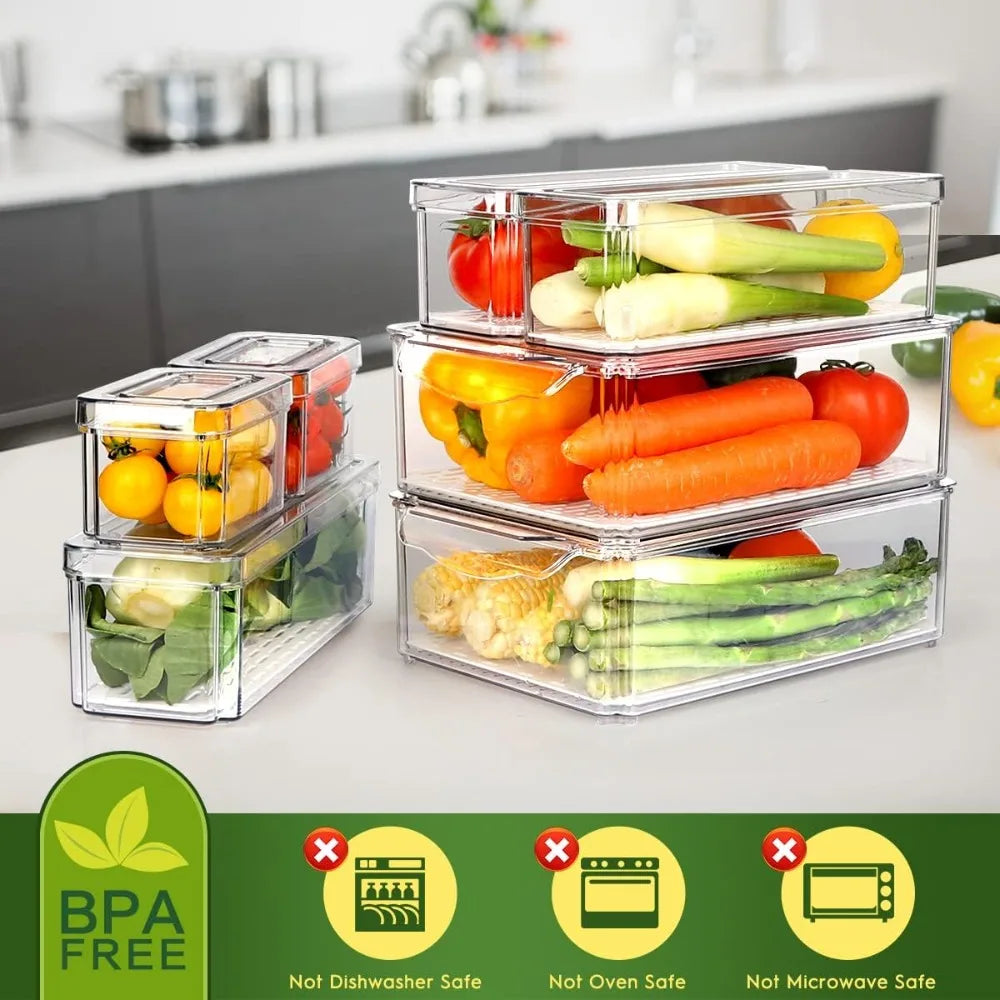 Stackable Refrigerator Organizer Bins with Lids, BPA-Free Fridge 14 pcs.