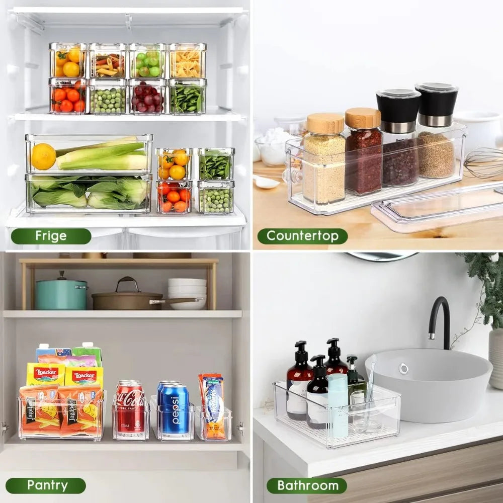 Stackable Refrigerator Organizer Bins with Lids, BPA-Free Fridge 14 pcs.