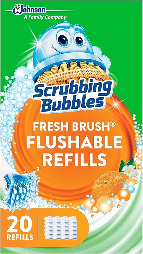 Scrubbing Bubbles Toilet Bowl Brush and Holder with Cleaner Refill Pads, Fresh Brush Toilet Wand Starter Kit, Cleans Limescale & Fights Odors, Citrus Scent, 1 Wand + 4 Refills + 1 Stand