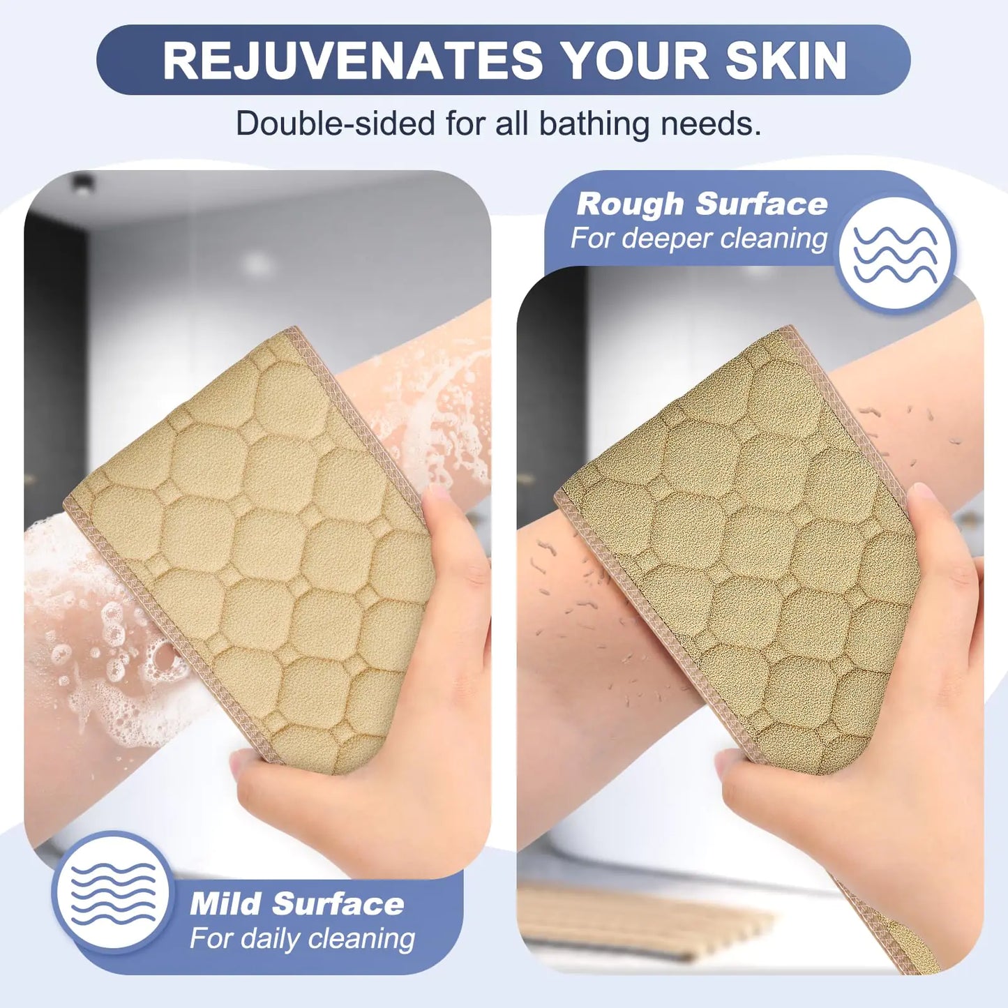 Exfoliating Back Scrubber with Handles, 39 Inch Double-Sided Men & Women Beige (39*5.5 Inch)