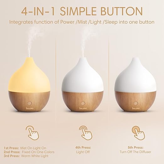Essential Oil Diffuser, 100ml Small Aromatherapy Diffuser with Auto Shut-Off Function, Ultrasonic Diffusers for Essential Oils, Cool Mist Humidifier with Warm White Lights, for Office Home