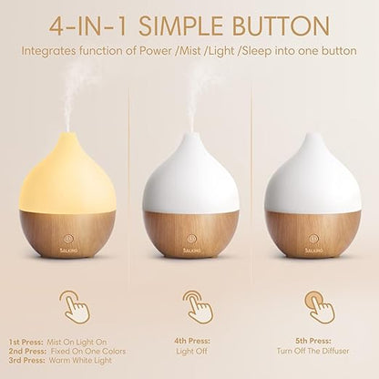 Essential Oil Diffuser, 100ml Small Aromatherapy Diffuser with Auto Shut-Off Function, Ultrasonic Diffusers for Essential Oils, Cool Mist Humidifier with Warm White Lights, for Office Home