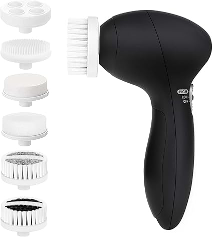 Electric Facial Spin Cleansing Brush Scrubber (Men/Women) with 6 Brush Heads for Deep Cleansing, Gentle Exfoliating, Removing Blackhead, Massaging