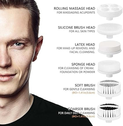Electric Facial Spin Cleansing Brush Scrubber (Men/Women) with 6 Brush Heads for Deep Cleansing, Gentle Exfoliating, Removing Blackhead, Massaging