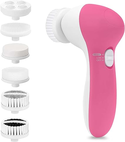 Electric Facial Spin Cleansing Brush Scrubber (Men/Women) with 6 Brush Heads for Deep Cleansing, Gentle Exfoliating, Removing Blackhead, Massaging