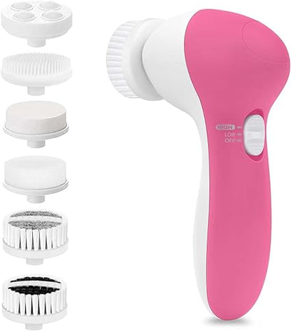 Electric Facial Spin Cleansing Brush Scrubber (Men/Women) with 6 Brush Heads for Deep Cleansing, Gentle Exfoliating, Removing Blackhead, Massaging