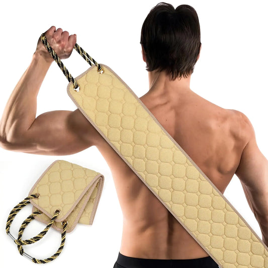 Exfoliating Back Scrubber with Handles, 39 Inch Double-Sided Men & Women Beige (39*5.5 Inch)