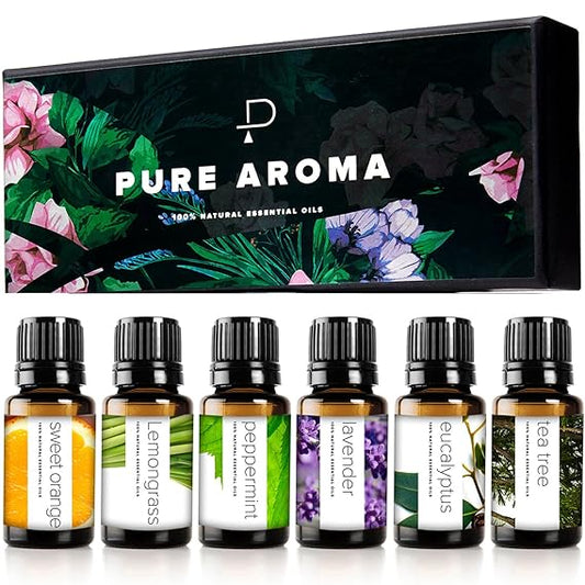 Essential Oils Set  - Top 6 Aromatherapy Oils Gift Set-6 Pack, 10ml (Eucalyptus, Lavender, Lemongrass, Sweet Orange, Peppermint, Tea Tree)