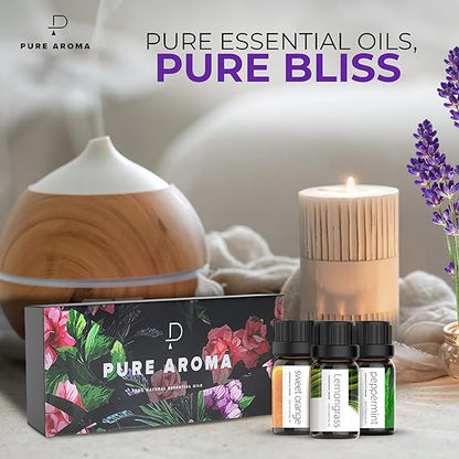 Essential Oils Set  - Top 6 Aromatherapy Oils Gift Set-6 Pack, 10ml (Eucalyptus, Lavender, Lemongrass, Sweet Orange, Peppermint, Tea Tree)