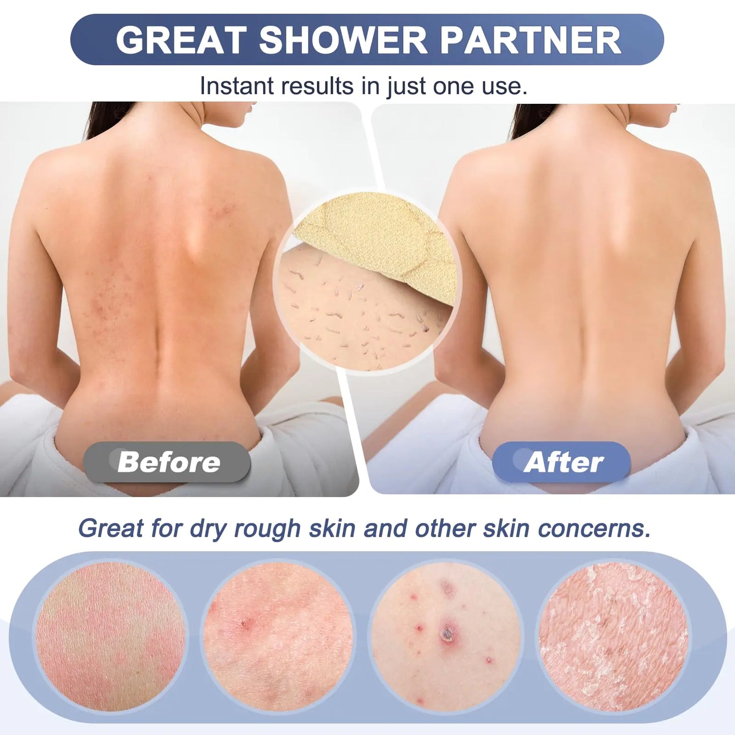 Exfoliating Back Scrubber with Handles, 39 Inch Double-Sided Men & Women Beige (39*5.5 Inch)