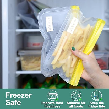 21 Pack Reusable Storage Bags BPA Free, Leak-proof Freezer Bags (7 Reusable Gallon Bags + 7 Reusable Sandwich Bags + 7 Reusable Snack Bags) Lunch Bags Washable Eco-Friendly for food